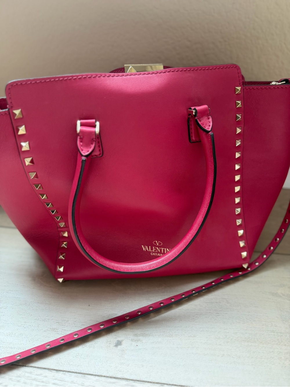 Valentino Garavani Red Rockstud Leather Tote